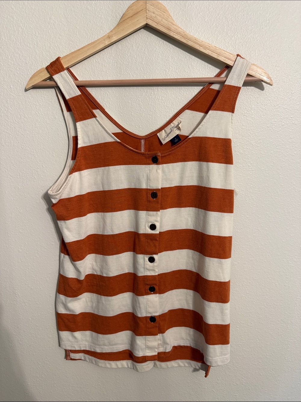 Universal Thread Striped Button-Front Tank — Cream & Rust Orange